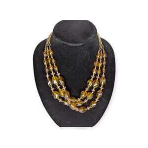 Multi Strand Amber Colored Necklace with Lobster Claw Clasp